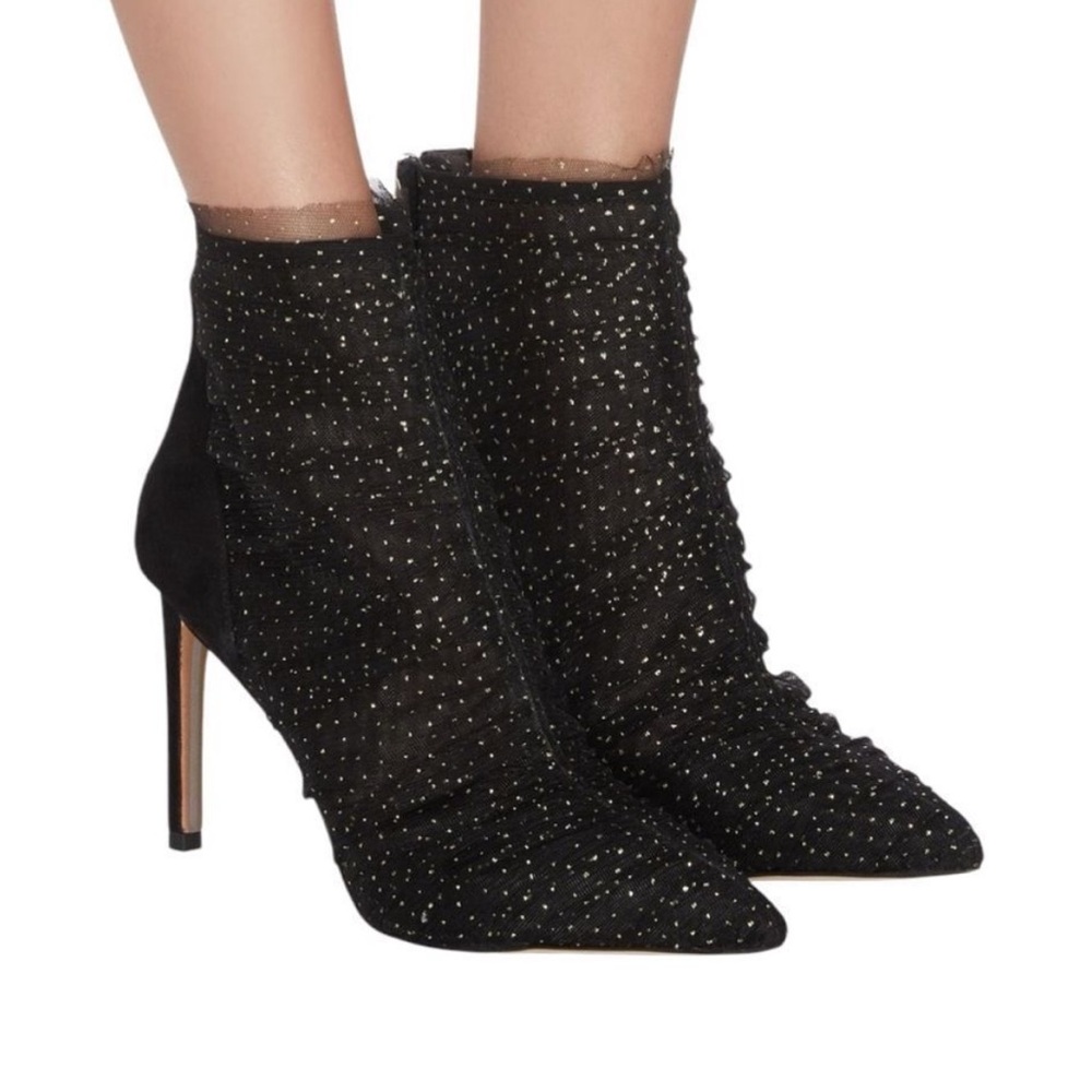 Sam Edelman Farren Tulle Pointed-Toe Booties – Black & Gold (Size 7, NEW)